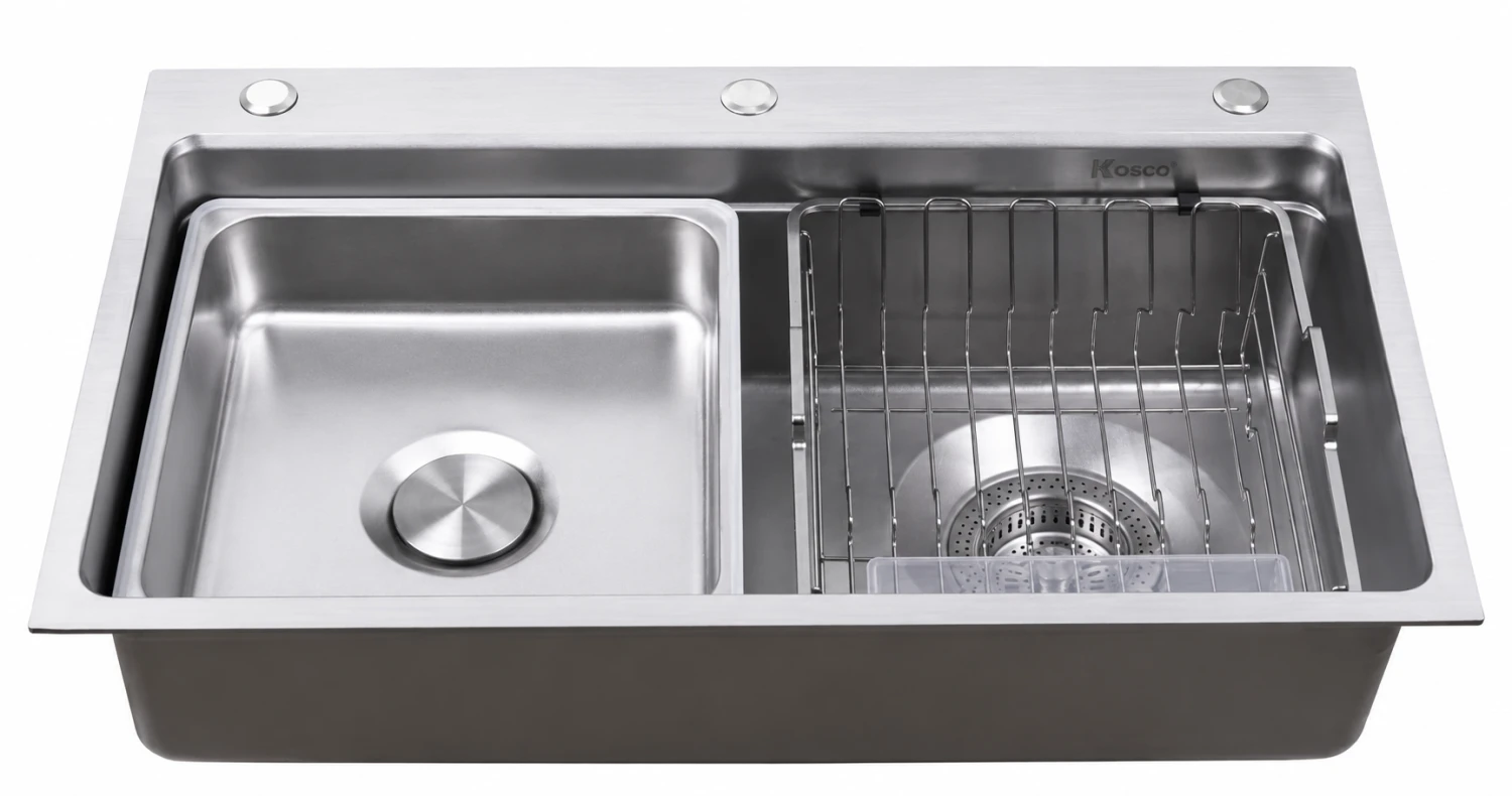 Chậu rửa inox 1 hố đại giật bậc xifong xoáy ốc CO 7848