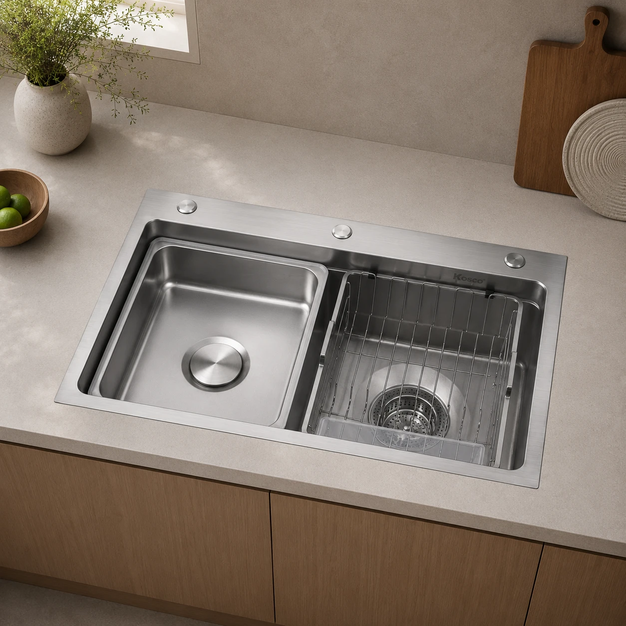 Chậu rửa inox 1 hố đại giật bậc xifong xoáy ốc CO 7848
