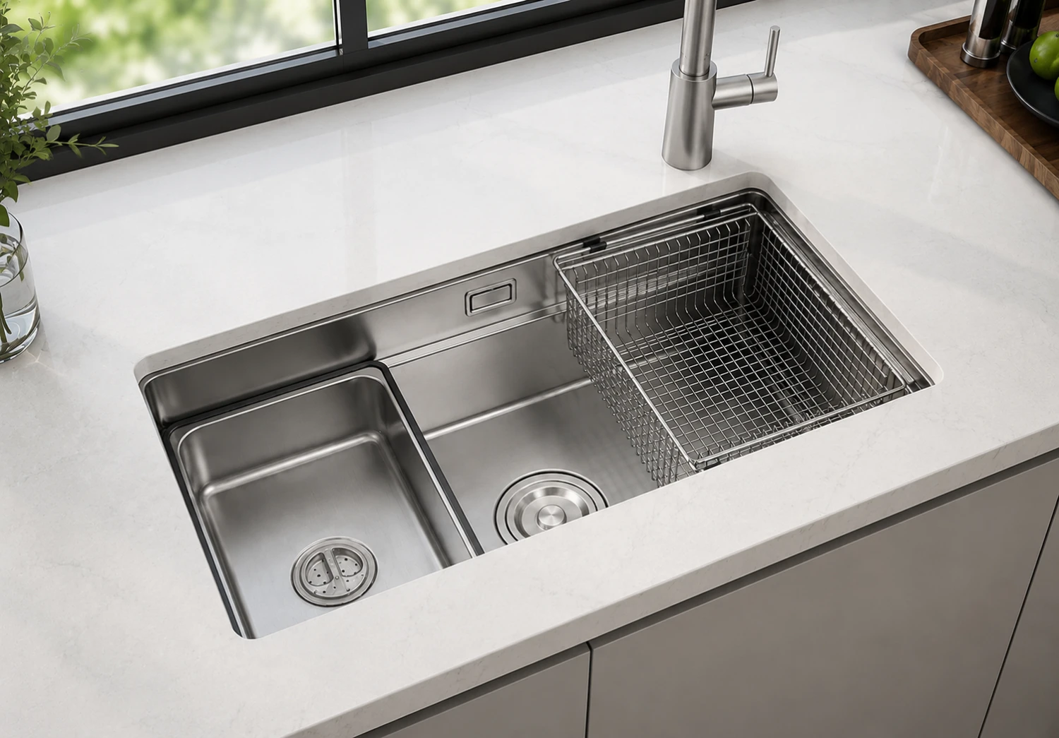 Chậu rửa 1 hố âm bàn giật bậc CO 8048 A Âm bàn